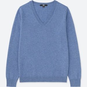 Uniqlo 100% Cashmere V Neck Sweater Blue Size Small